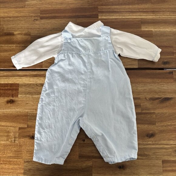 Petit Ami Blue Romper Overalls Style Suit Newborn Peter Pan Collar Heirloom - Picture 2 of 12